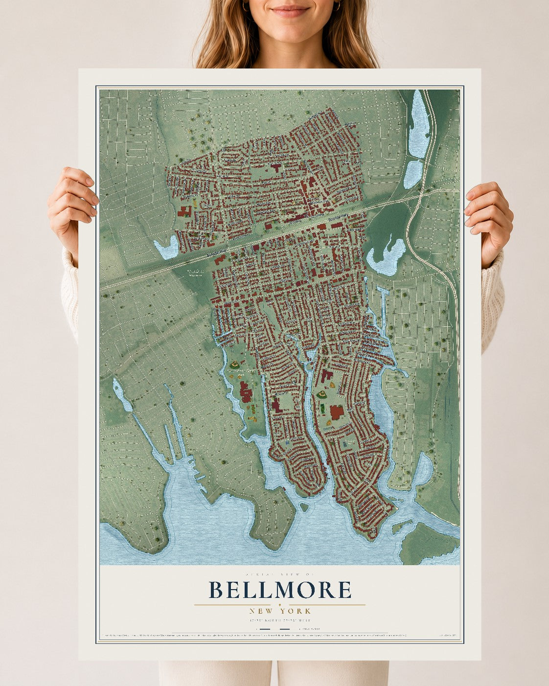 Bellmore, New York map print, 24" x 36" Archival Matte Print mockup
