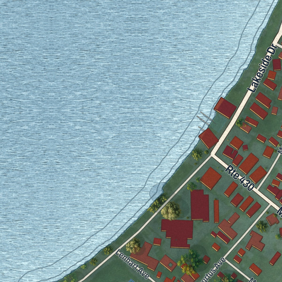 Close-up 1 of the Bemus Point, New York map artwork