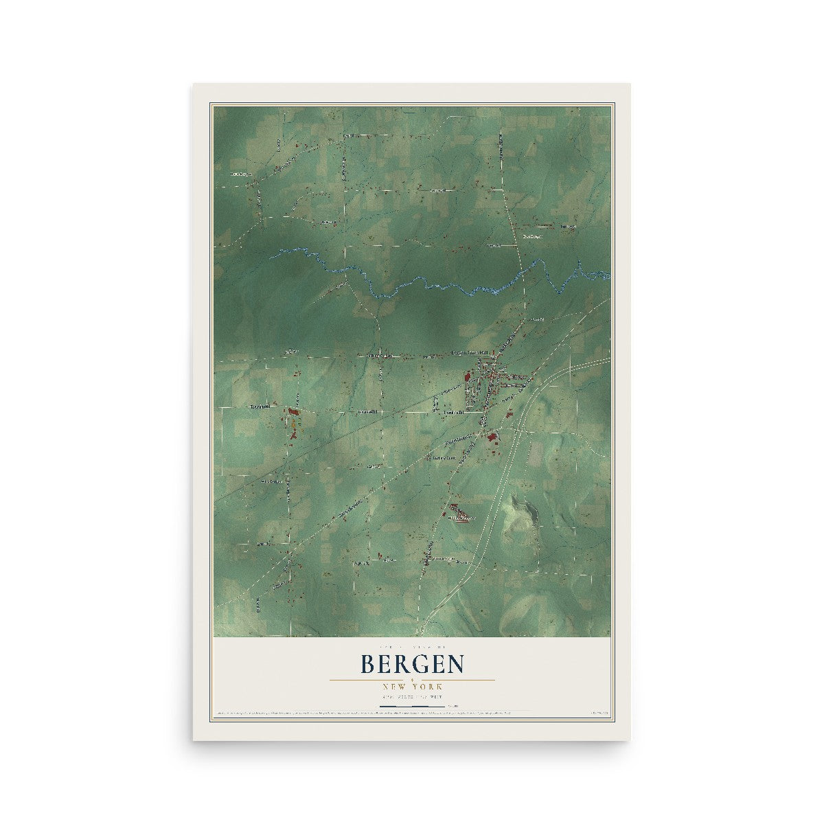 Map of Bergen, New York, 12 x 18 inch unframed archival matte print