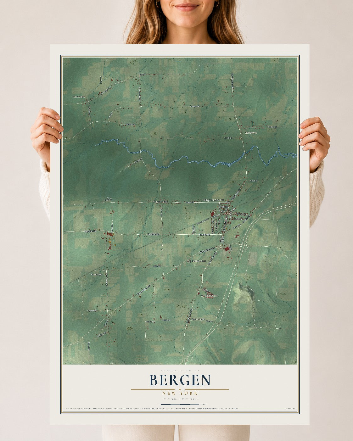 Bergen, New York map print, 24" x 36" Archival Matte Print mockup