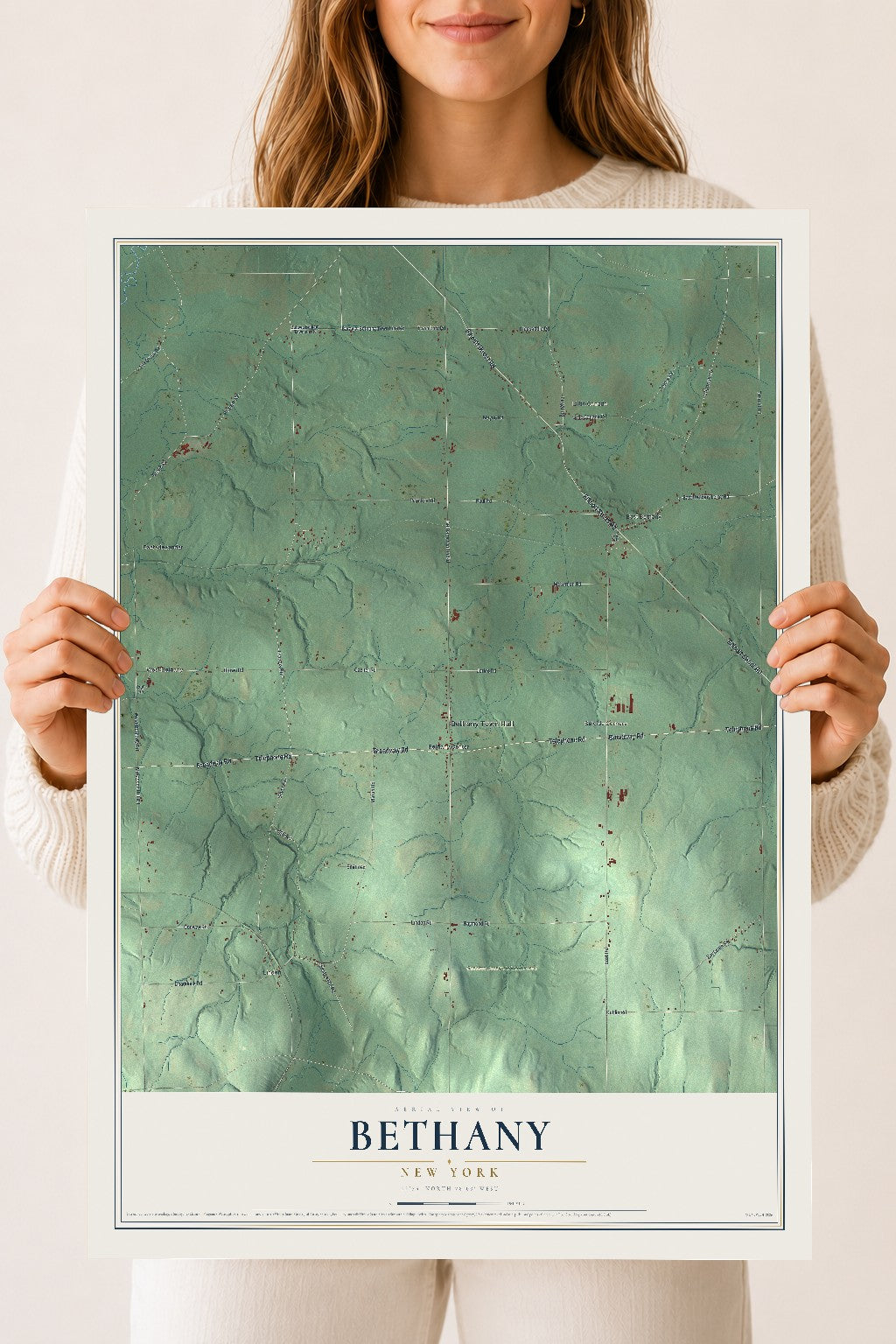 Bethany, New York map print, 18" x 24" Archival Matte Print mockup