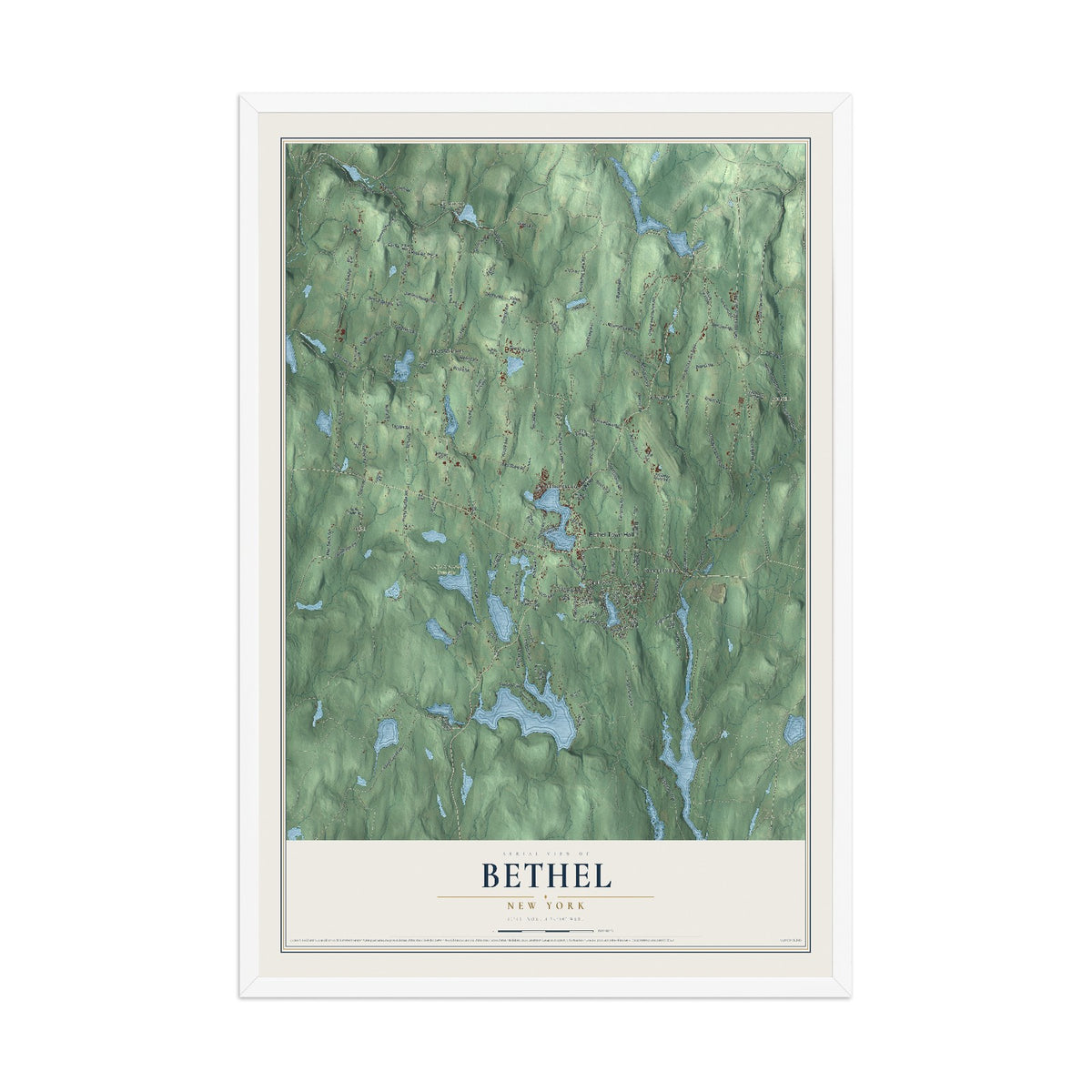 Bethel, New York map print, 12" x 18" W/ White Ayous Wood Frame mockup