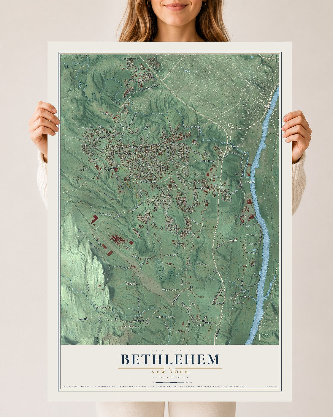 Bethlehem, New York map print, 24" x 36" Archival Matte Print mockup