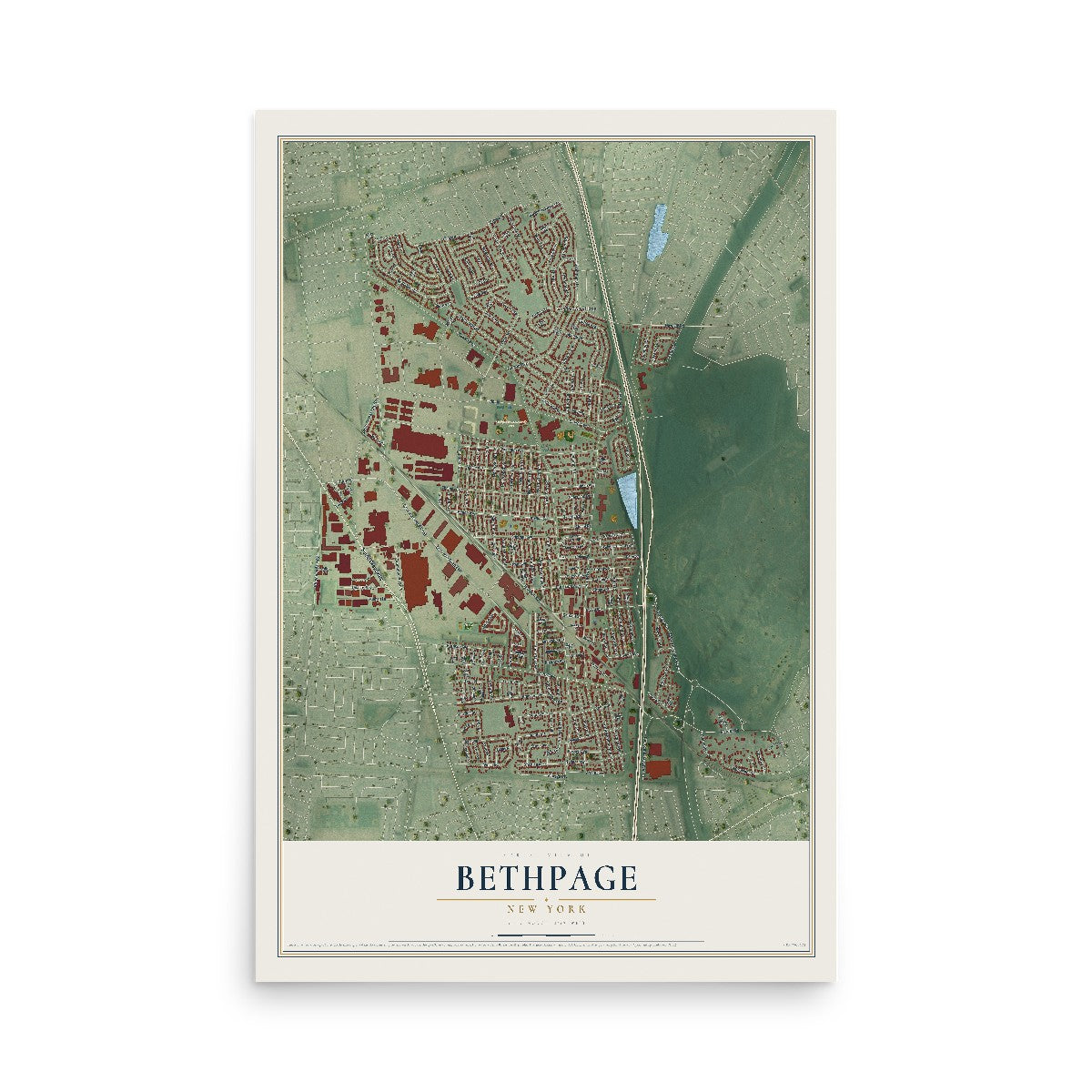 Bethpage, New York map print, 12" x 18" Archival Matte Print mockup