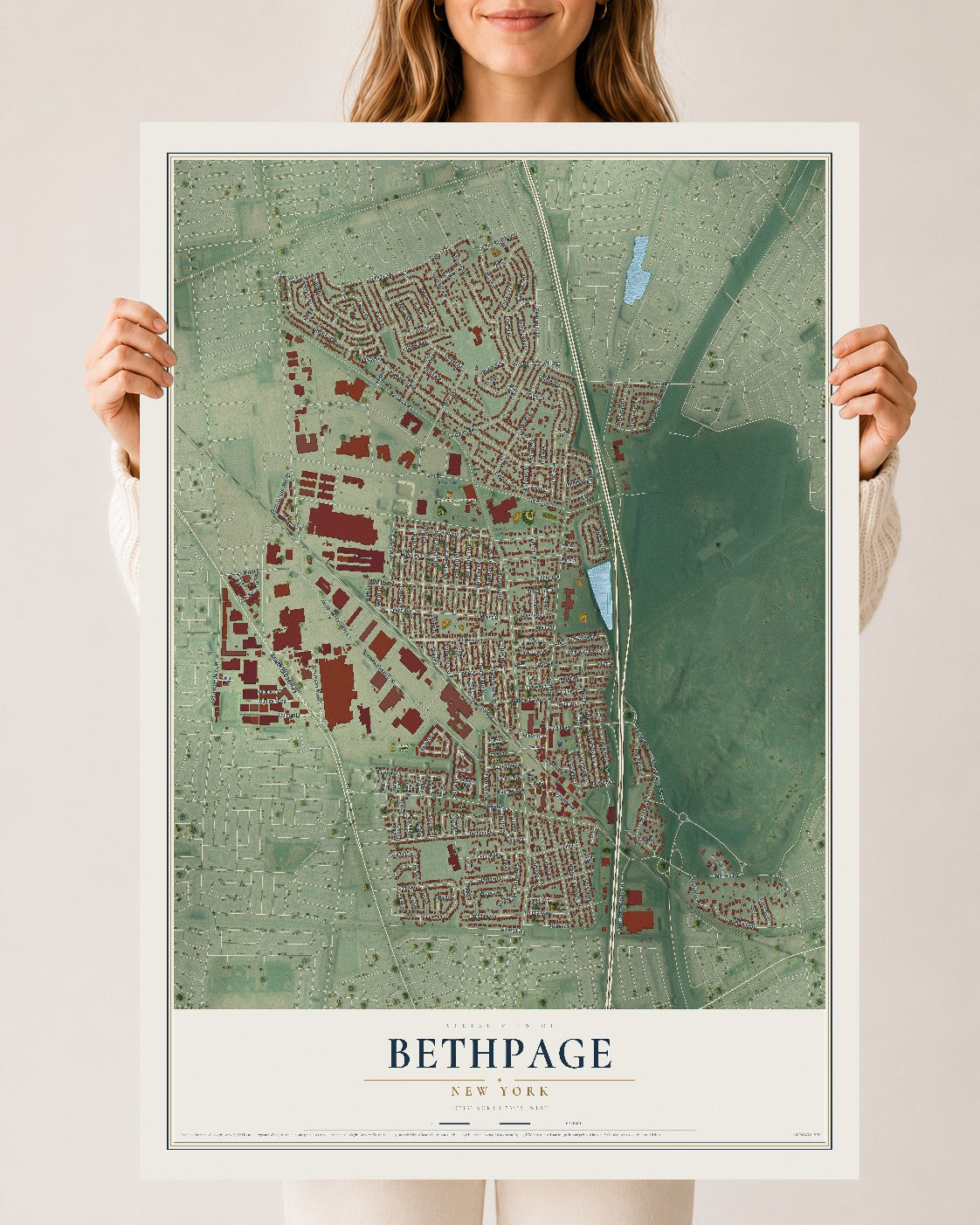 Bethpage, New York map print, 24" x 36" Archival Matte Print mockup