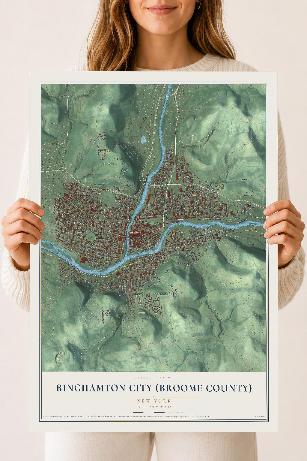 Binghamton City (Broome County), New York map print, 18" x 24" Archival Matte Print mockup