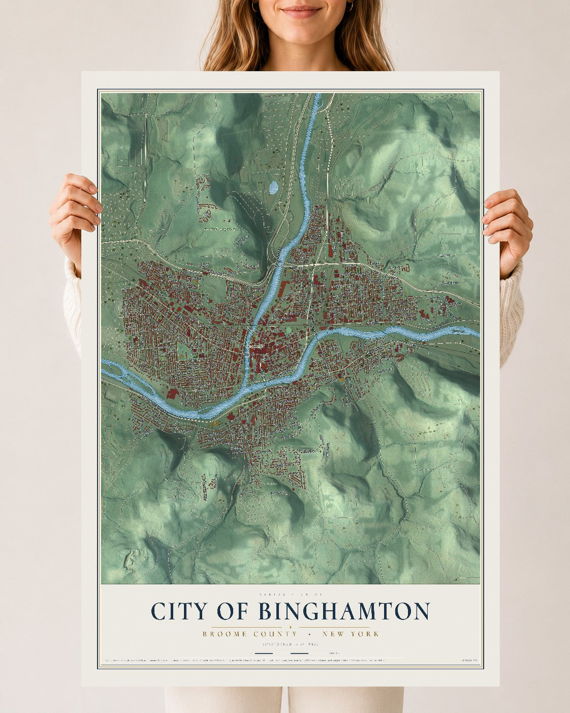 Map of the City of Binghamton, Broome County, New York, 24 x 36 inch unframed archival matte print