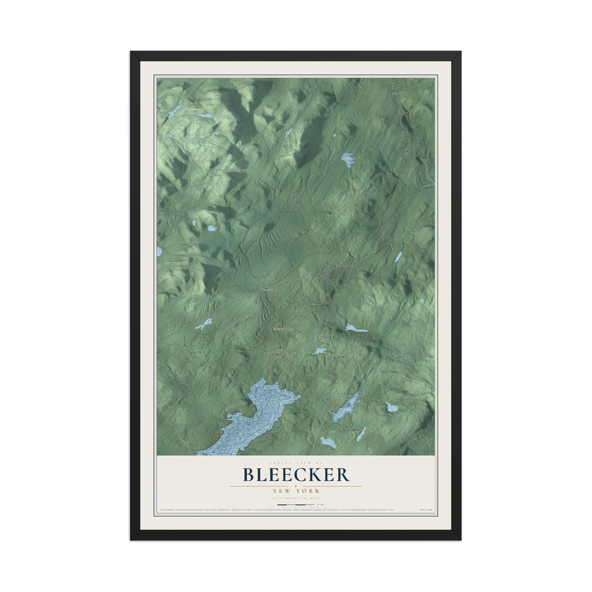 Bleecker, New York map print, 12" x 18" W/ Black Ayous Wood Frame mockup