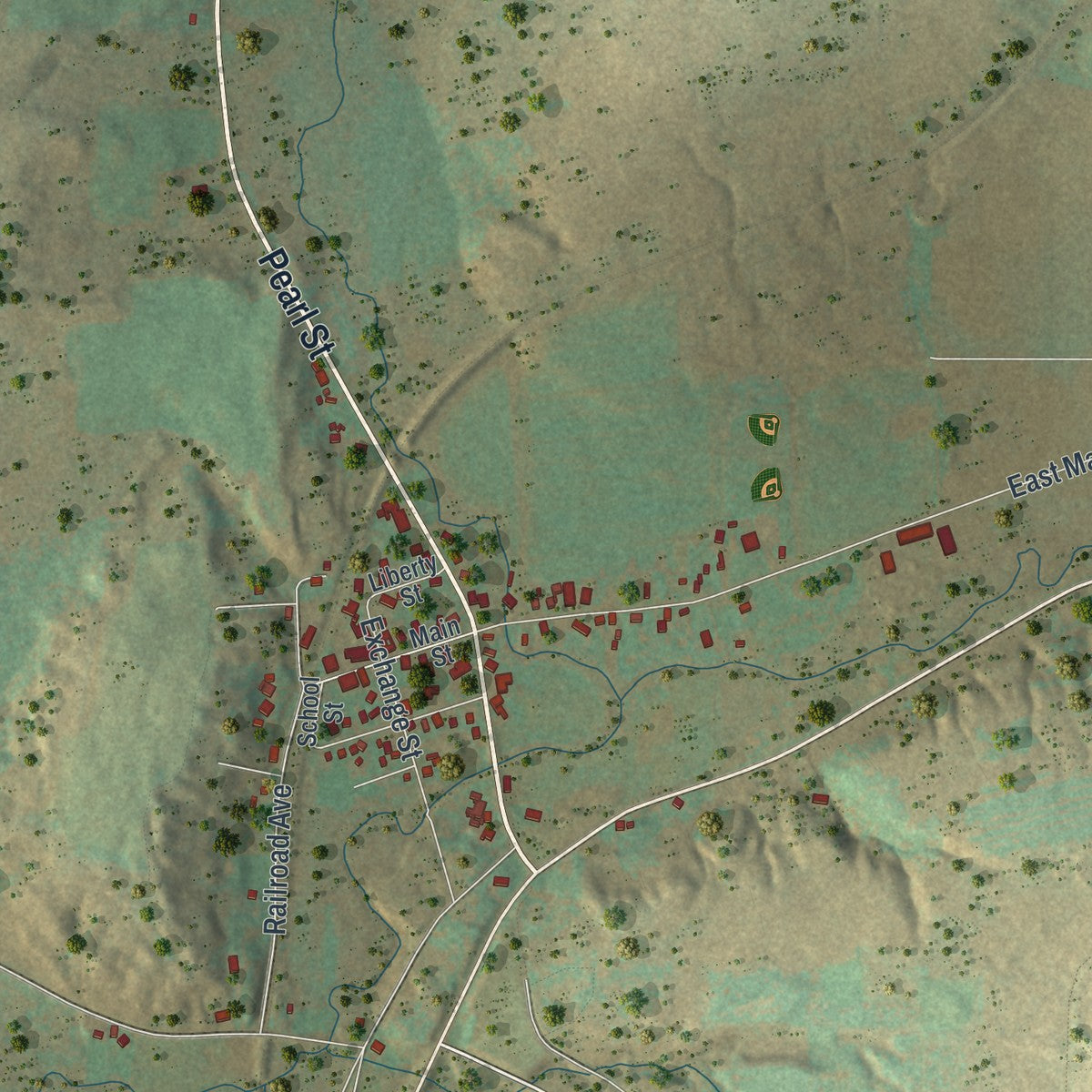 Close-up of the map of Bliss, New York print showing street and building detail