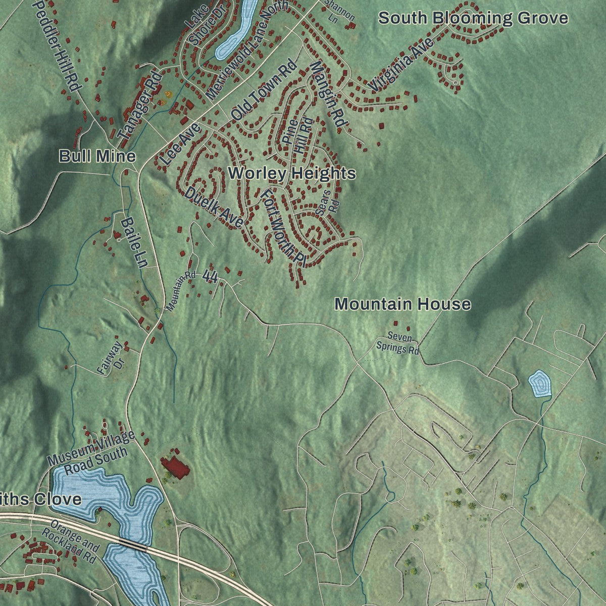 Close-up 2 of the Blooming Grove, New York map artwork