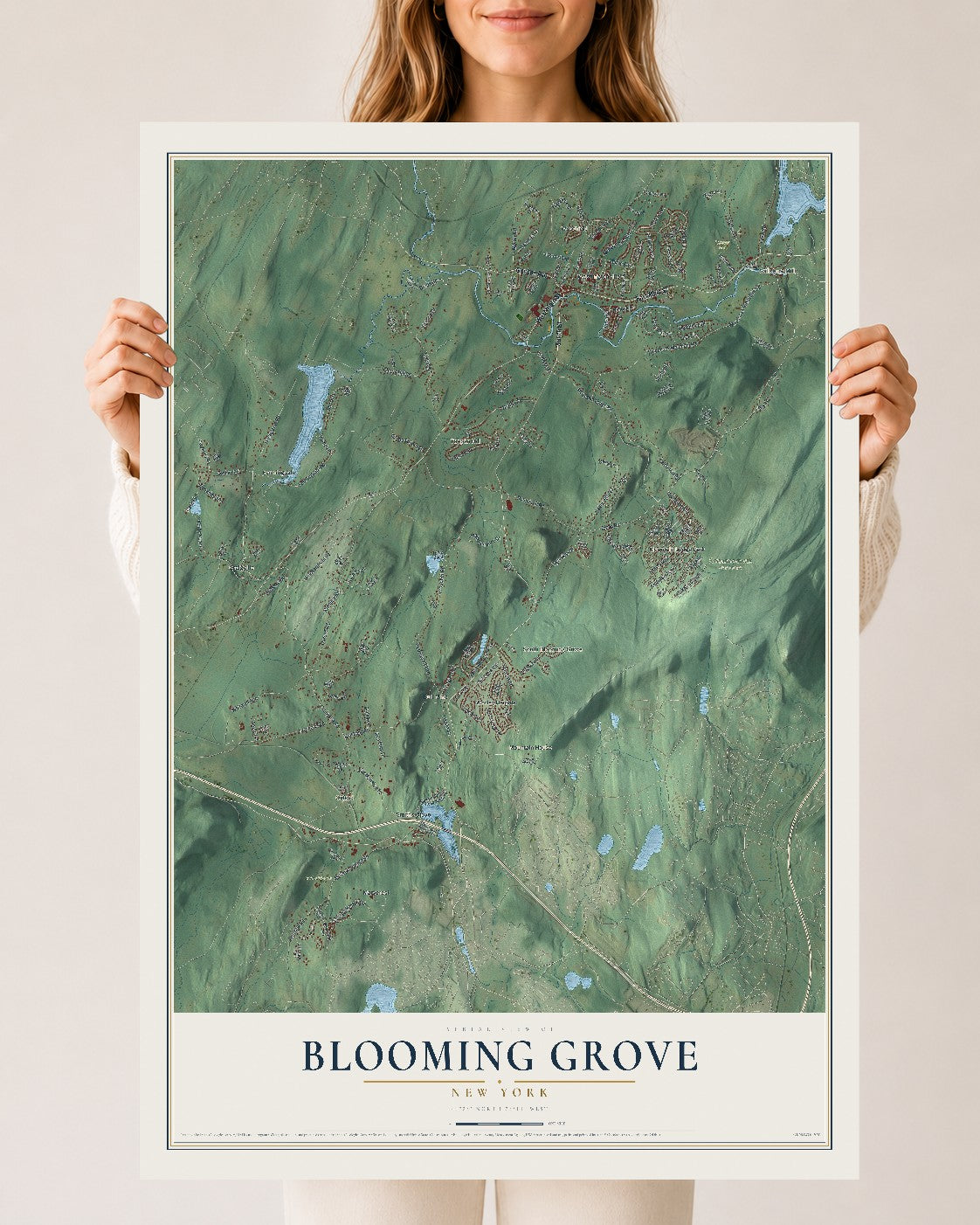Blooming Grove, New York map print, 24" x 36" Archival Matte Print mockup