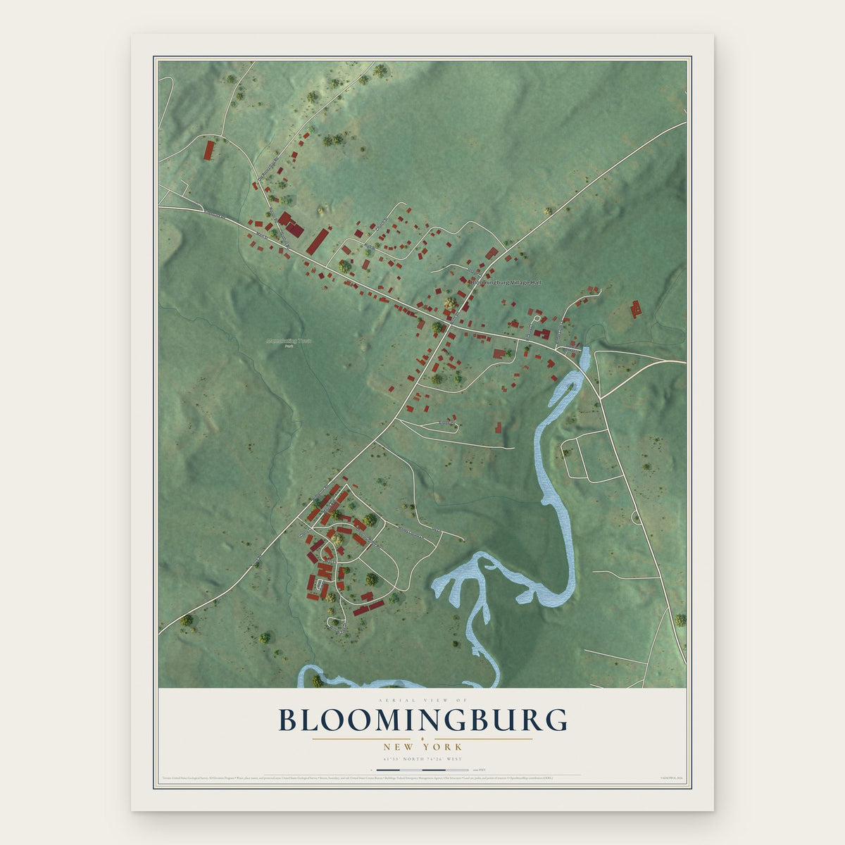 Bloomingburg, New York map print, the full design