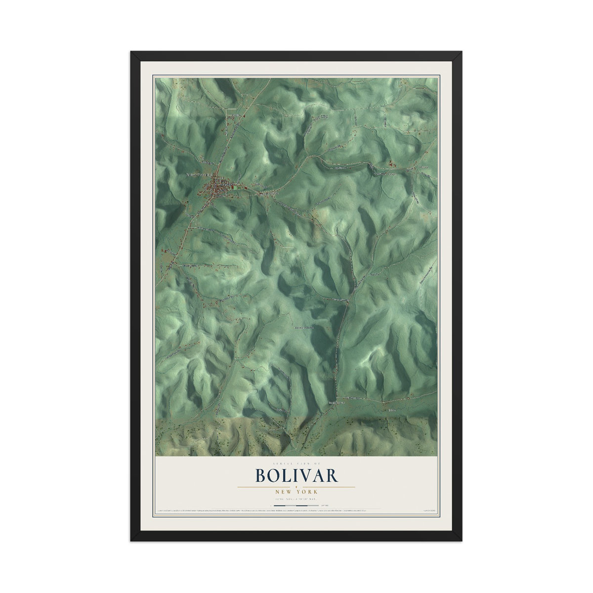 Map of Bolivar, New York, 12 x 18 inch print in a black wood frame