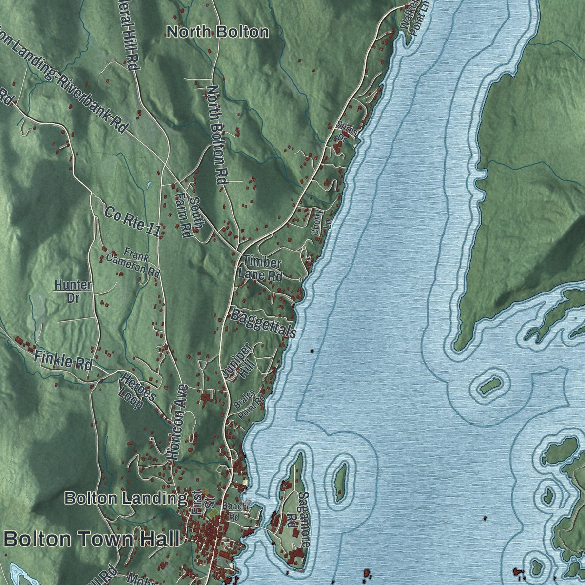 Close-up 1 of the Bolton, New York map artwork
