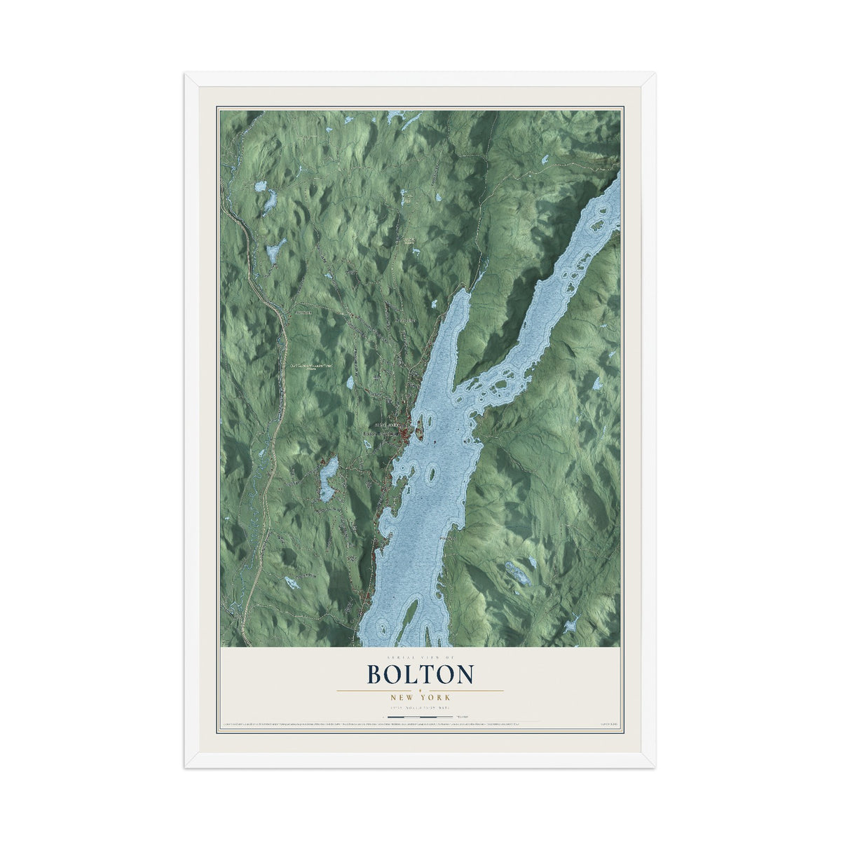 Bolton, New York map print, 12" x 18" W/ White Ayous Wood Frame mockup