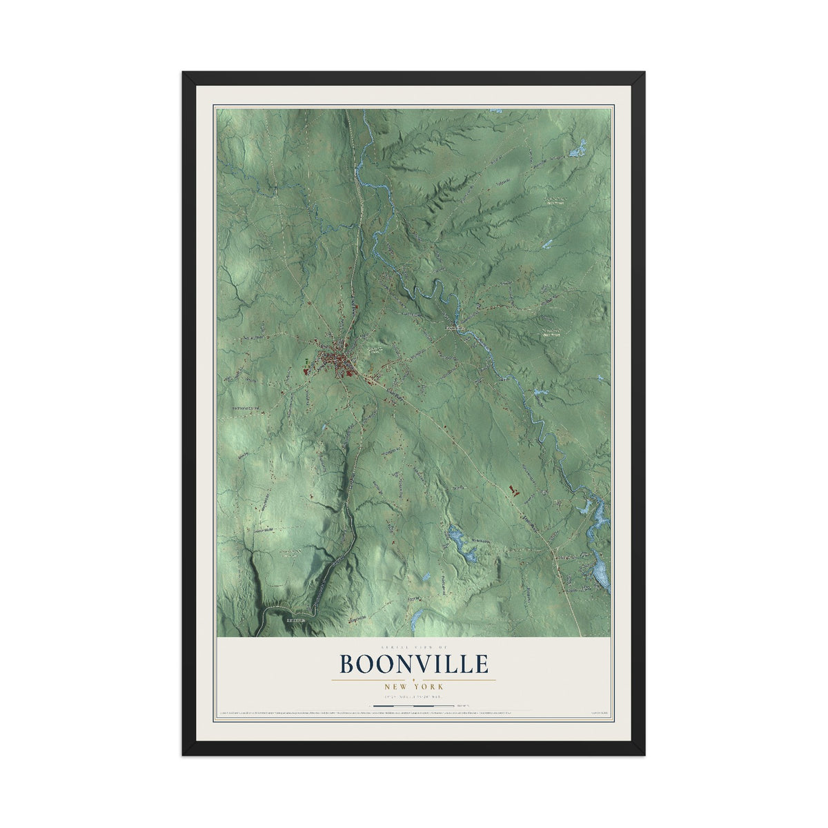 Boonville, New York map print, 12" x 18" W/ Black Ayous Wood Frame mockup