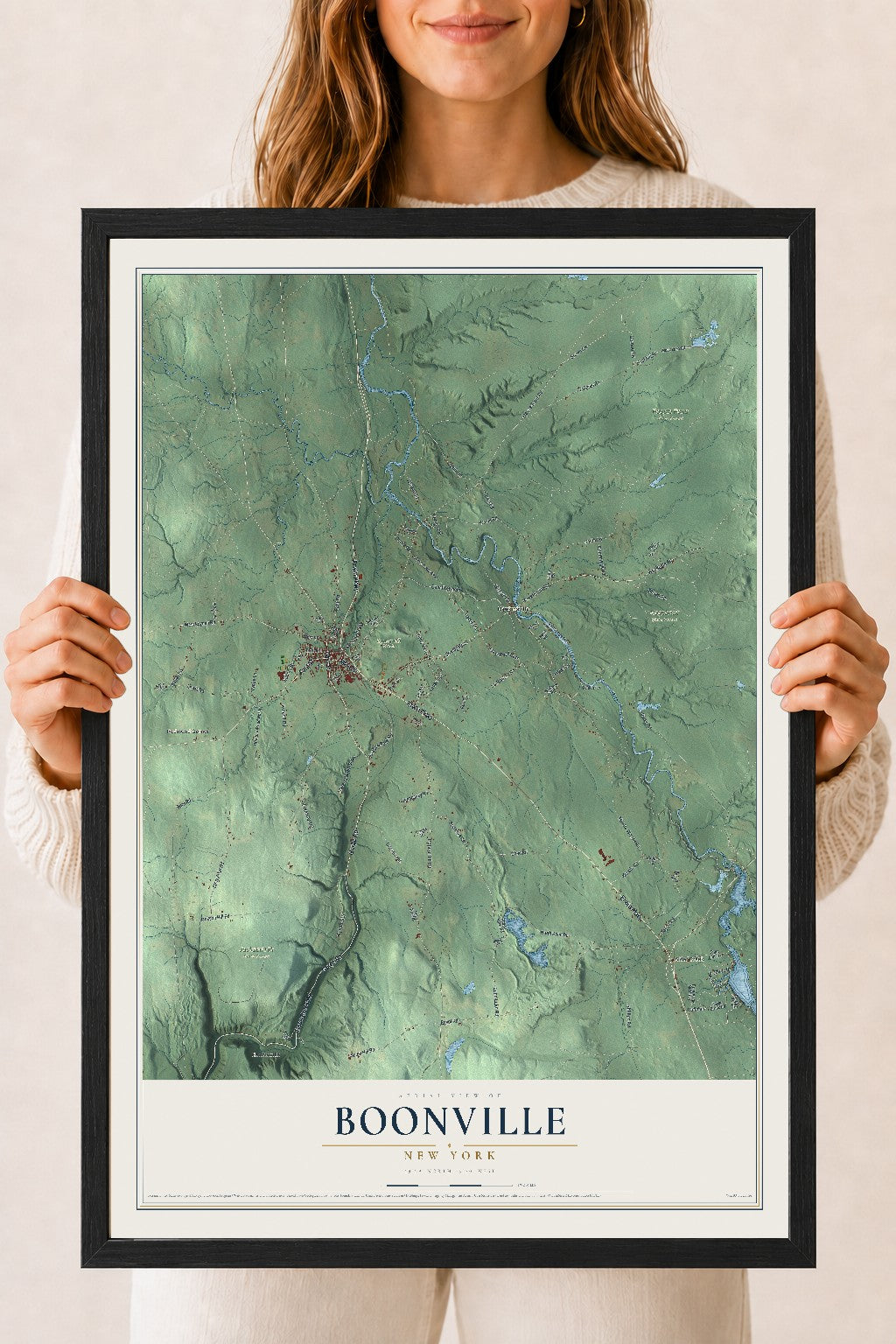 Boonville, New York map print, 18" x 24" W/ Black Ayous Wood Frame mockup