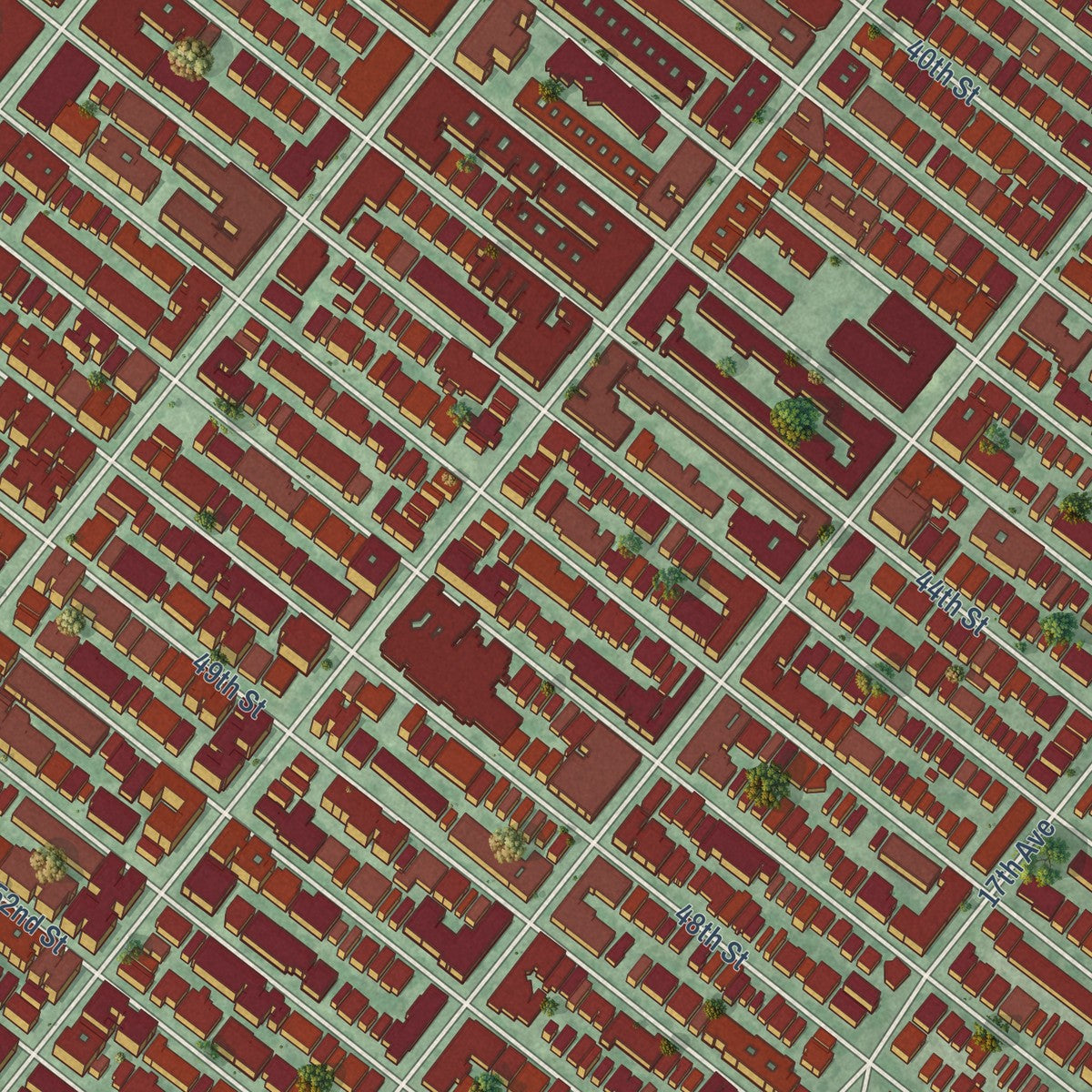 Close-up of the map of Borough Park, New York print showing street and building detail