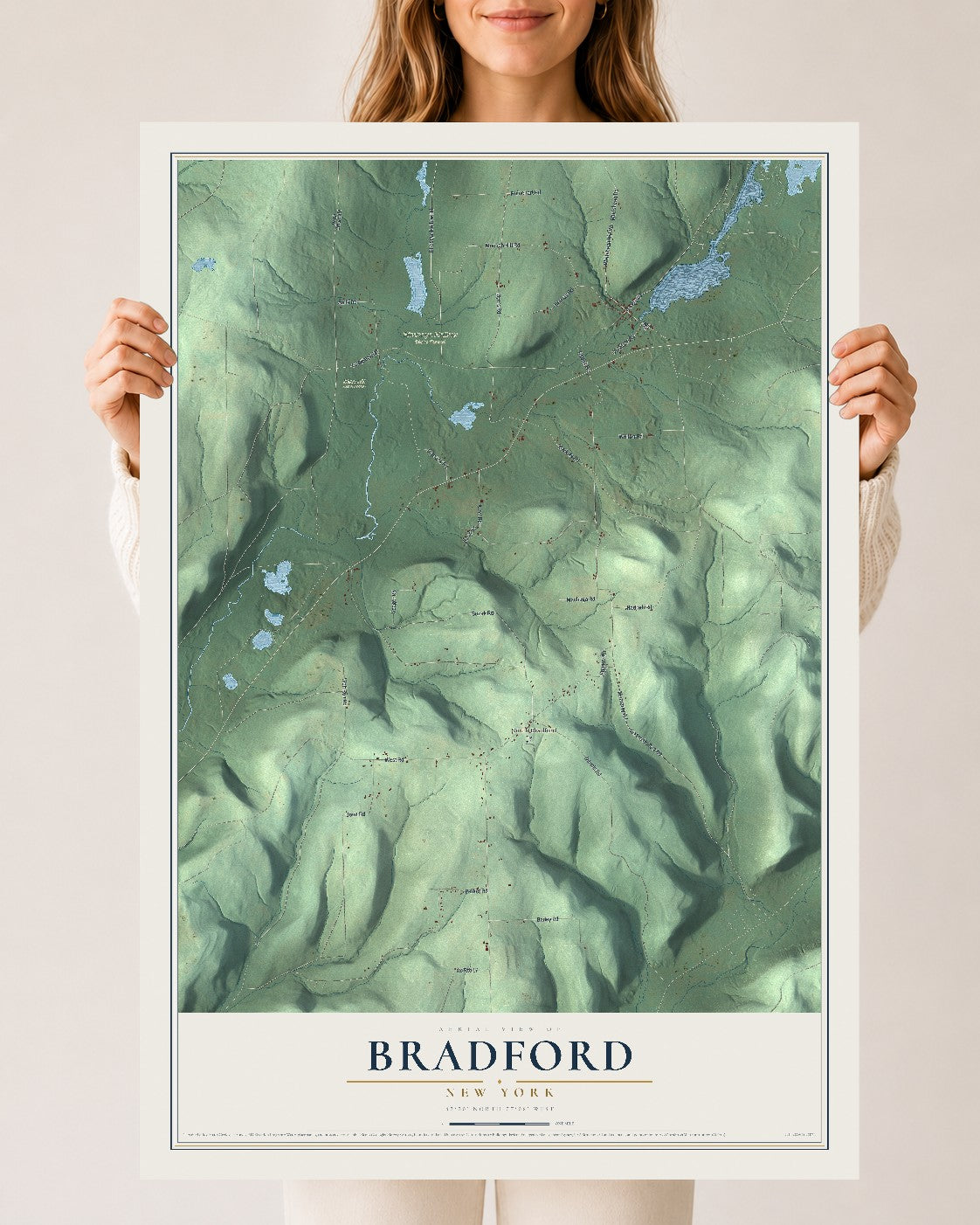 Bradford, New York map print, 24" x 36" Archival Matte Print mockup