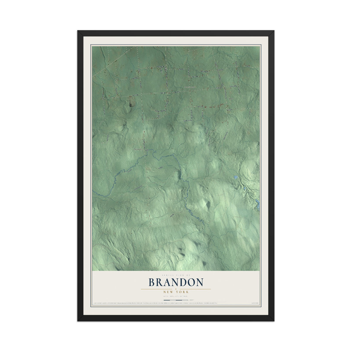 Brandon, New York map print, 12" x 18" W/ Black Ayous Wood Frame mockup