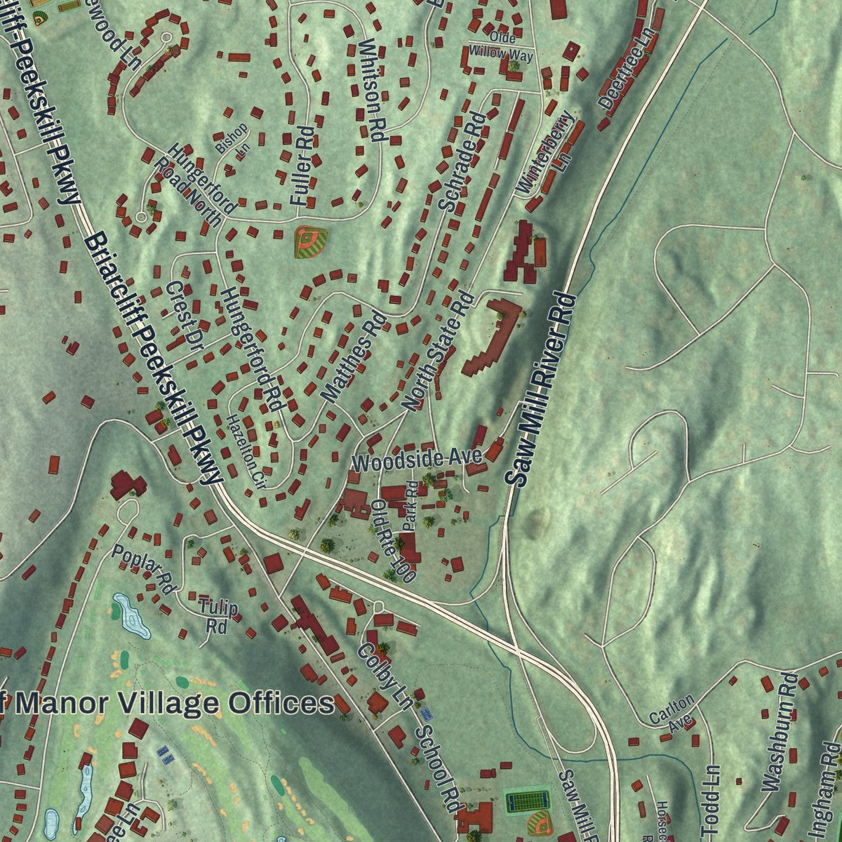 Close-up 1 of the Briarcliff Manor, New York map artwork