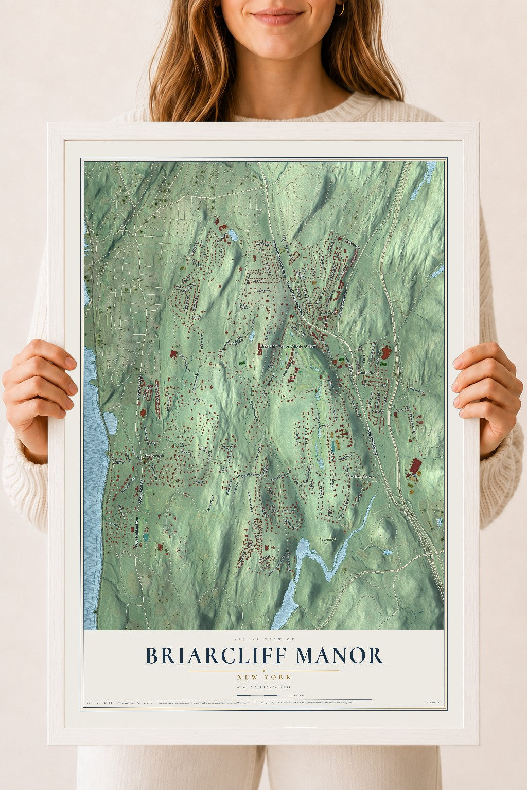 Briarcliff Manor, New York map print, 18" x 24" W/ White Ayous Wood Frame mockup