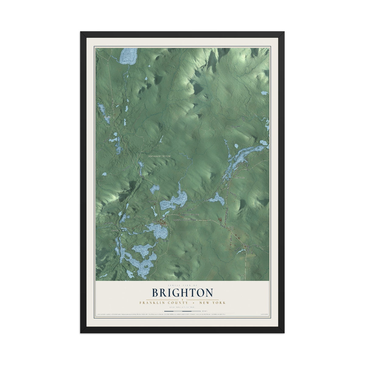 Map of Brighton, Franklin County, New York, 12 x 18 inch print in a black wood frame