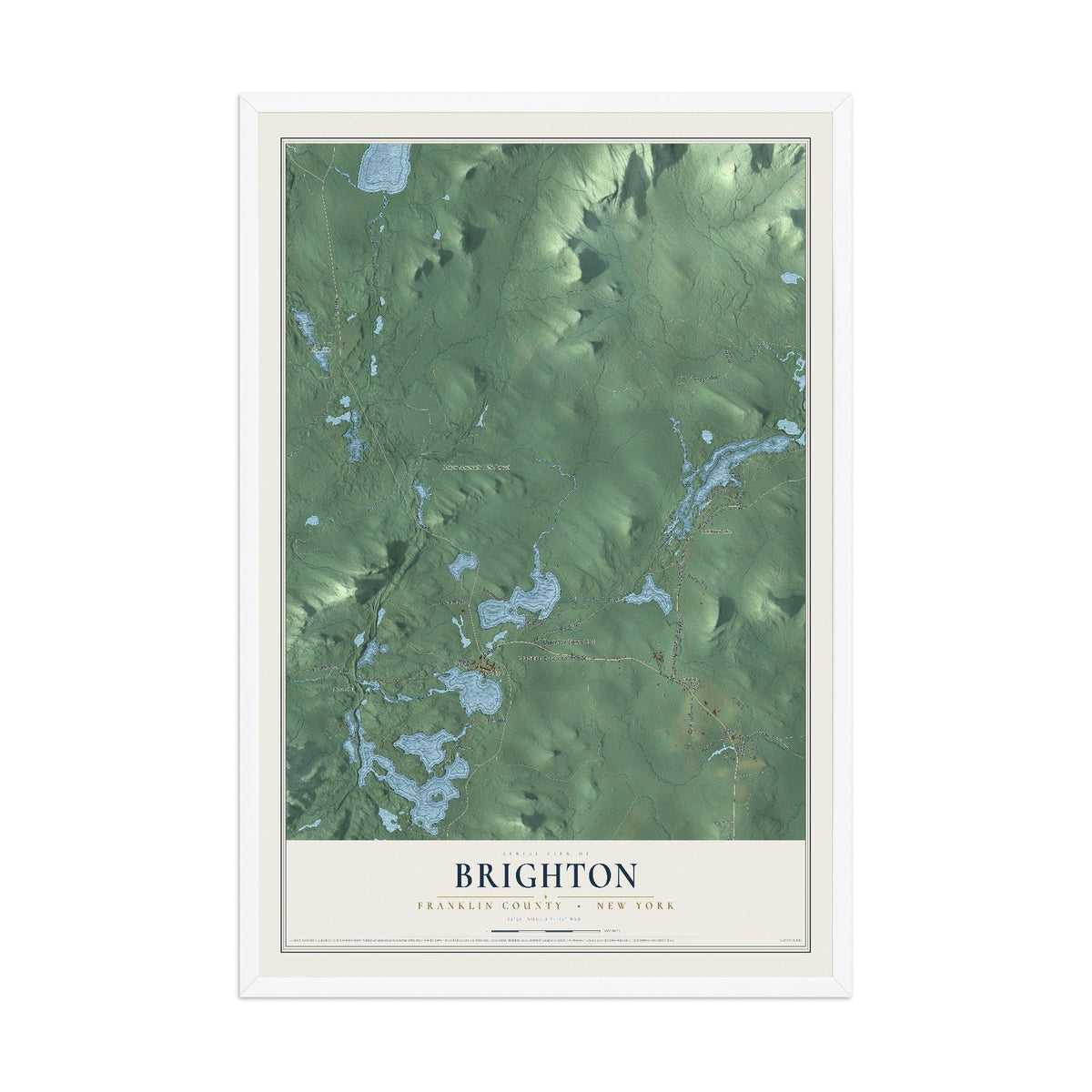 Map of Brighton, Franklin County, New York, 12 x 18 inch print in a white wood frame