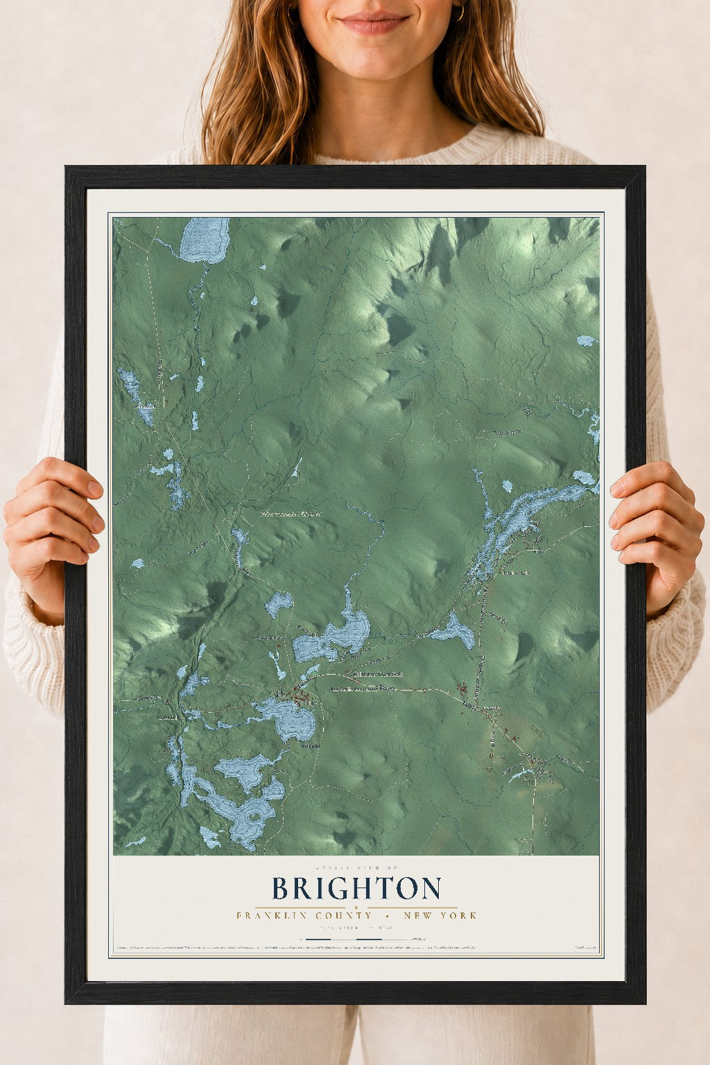 Map of Brighton, Franklin County, New York, 18 x 24 inch print in a black wood frame