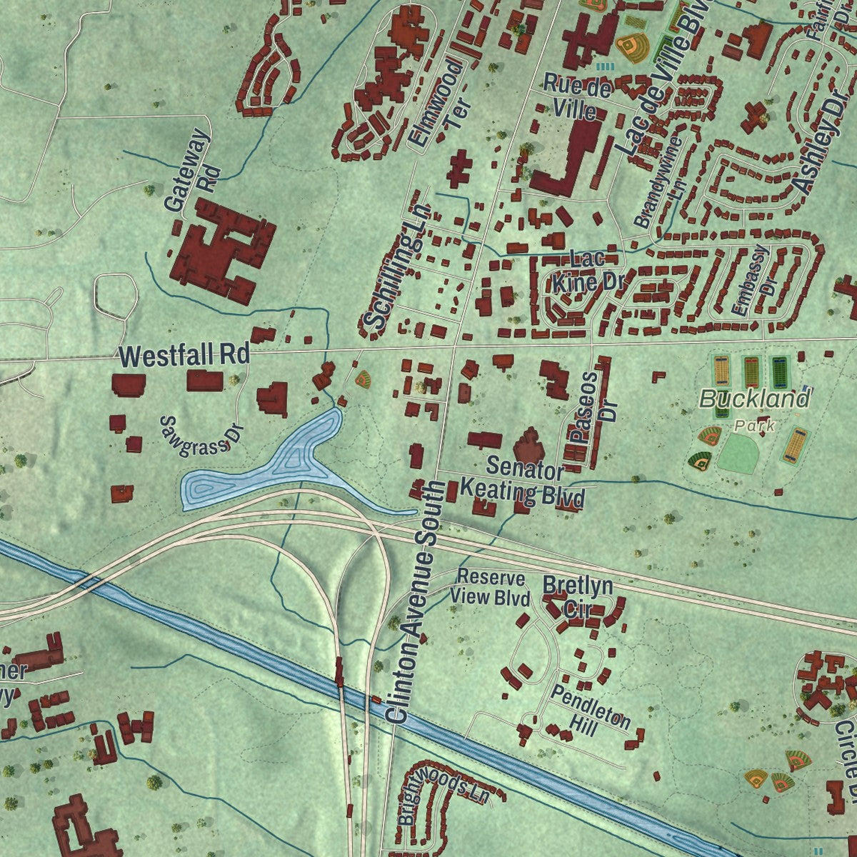Close-up 2 of the Brighton Town (Monroe County), New York map artwork