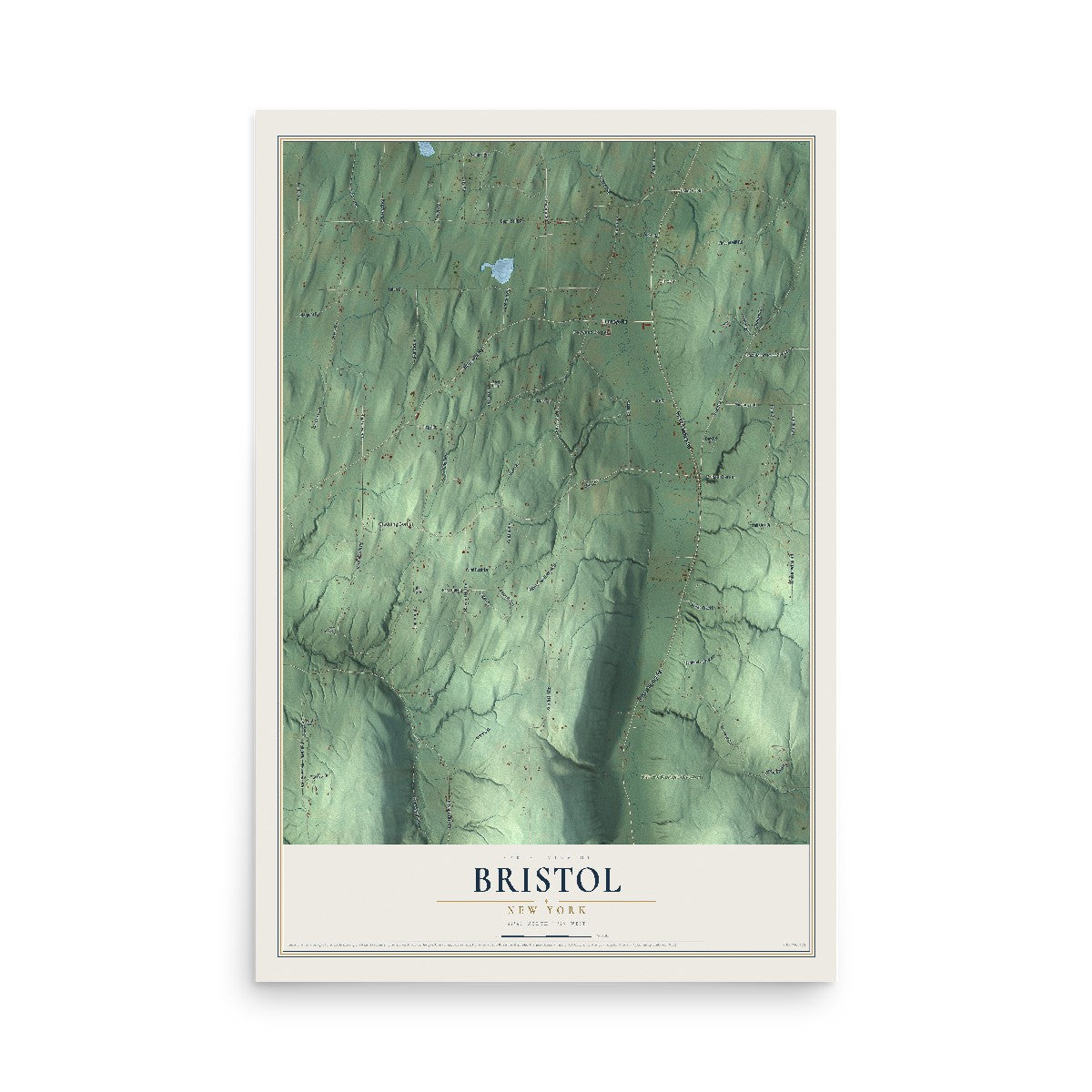 Bristol, New York map print, 12" x 18" Archival Matte Print mockup