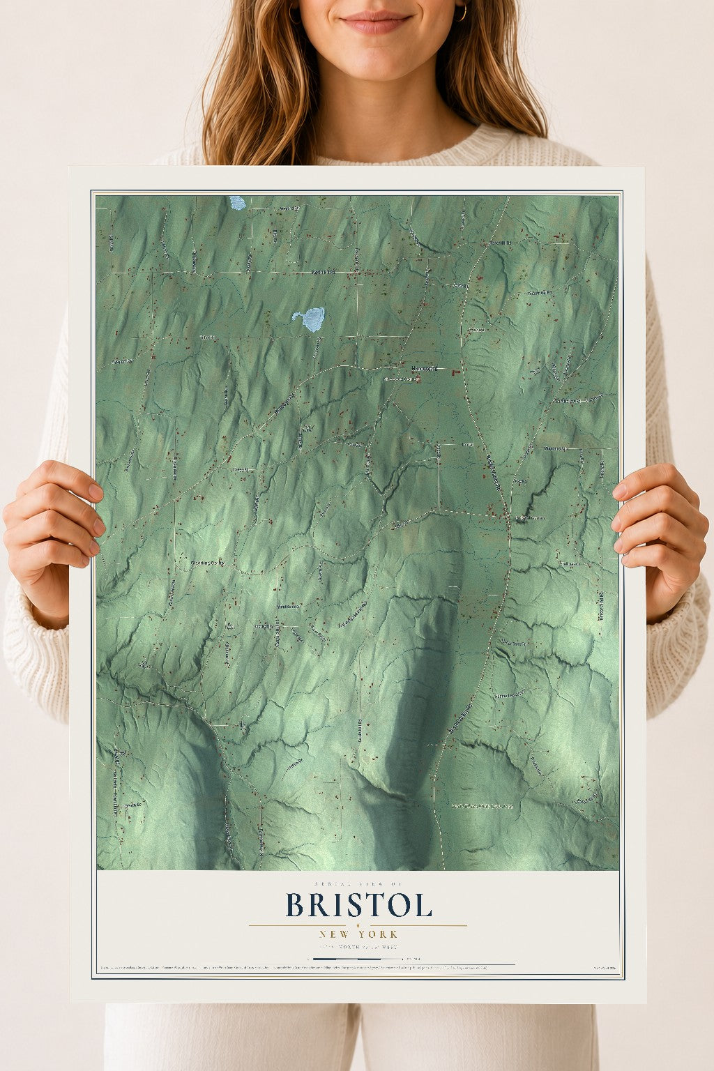 Bristol, New York map print, 18" x 24" Archival Matte Print mockup