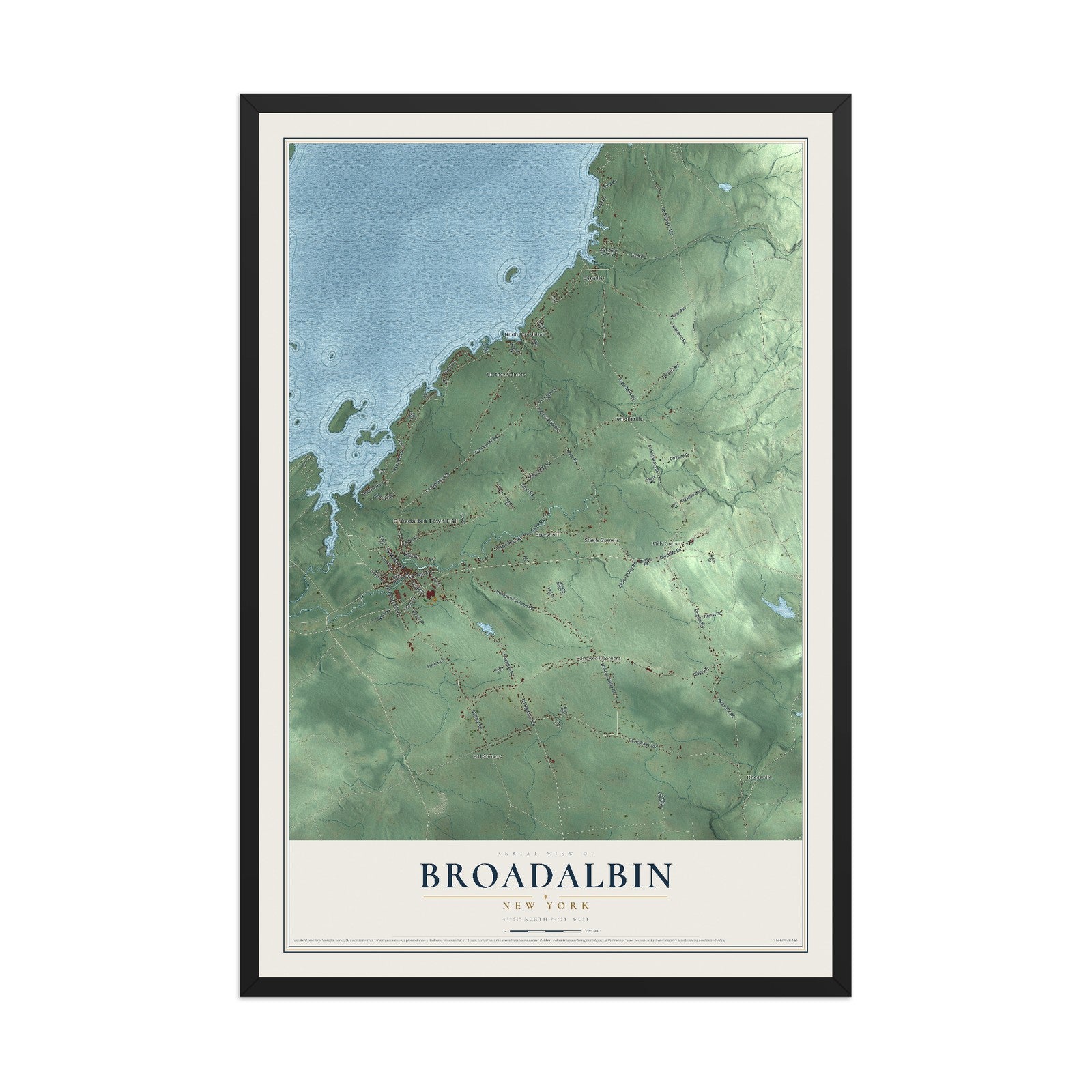 Broadalbin, New York map print, 12" x 18" W/ Black Ayous Wood Frame mockup