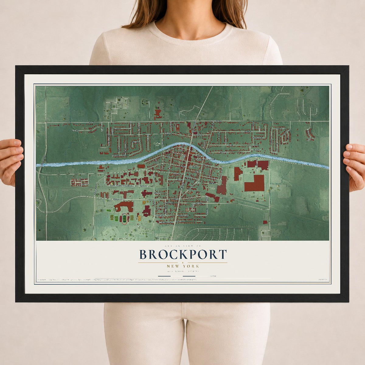 Brockport, New York map print, 18" x 24" W/ Black Ayous Wood Frame mockup