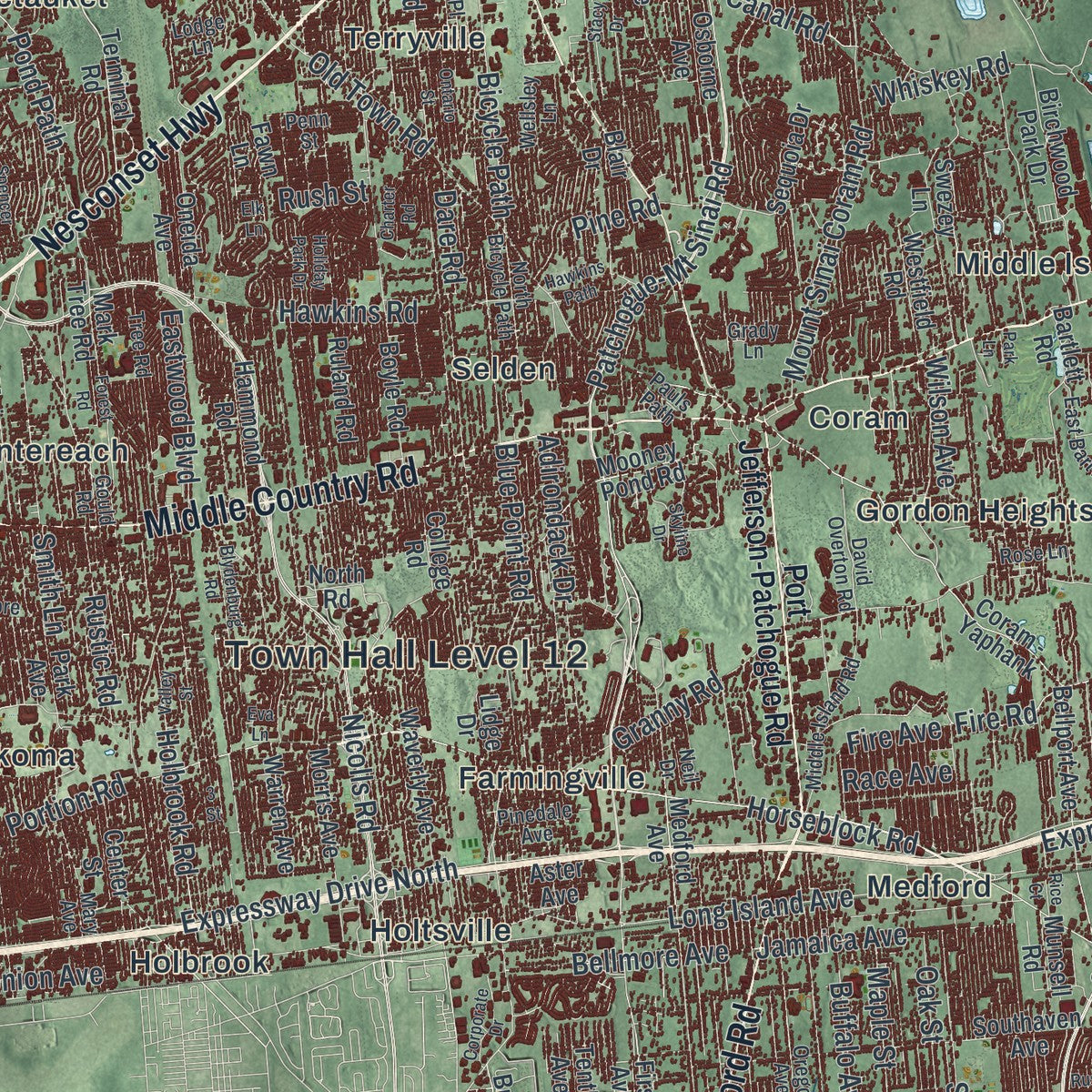 Close-up 1 of the Brookhaven, New York map artwork