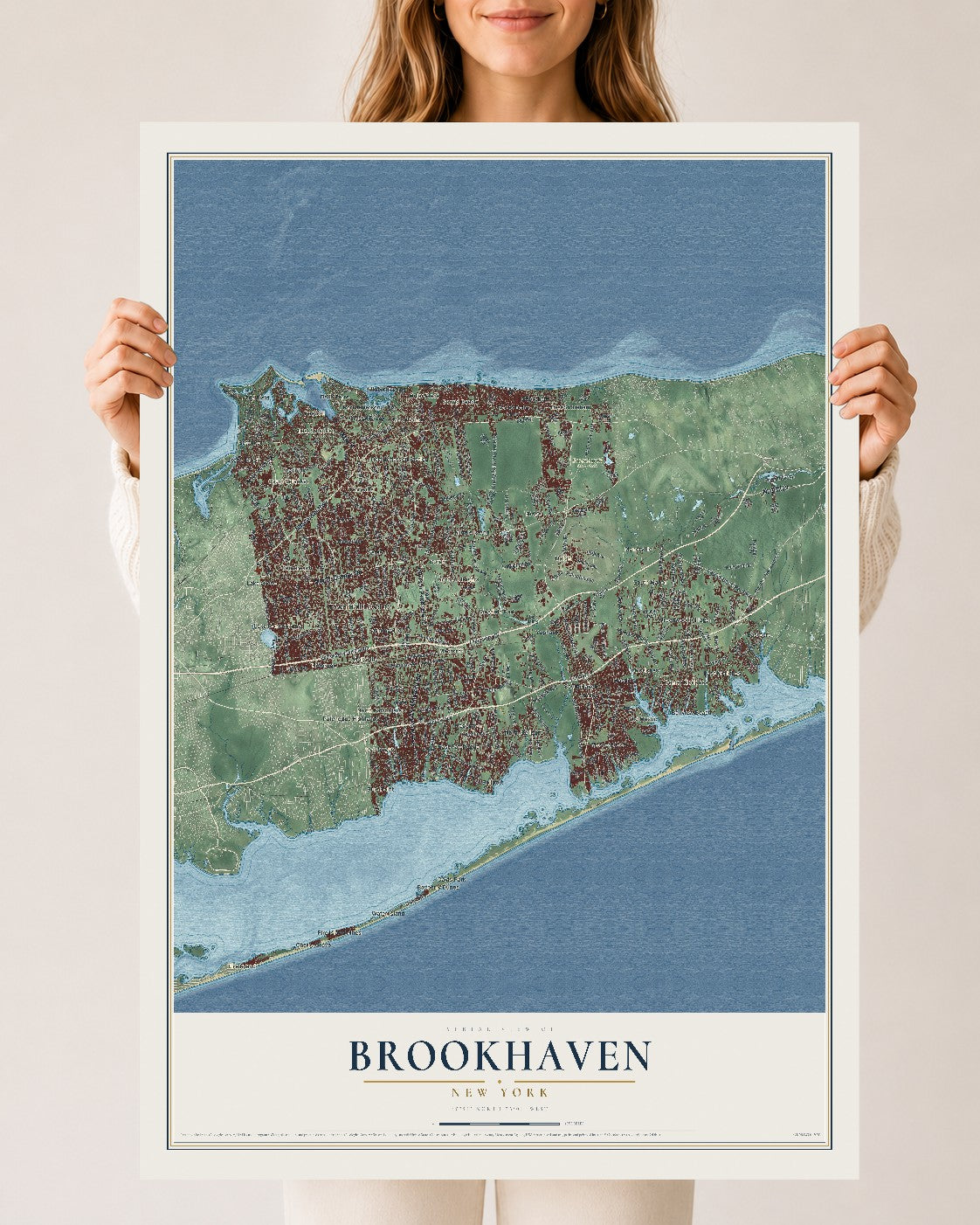 Brookhaven, New York map print, 24" x 36" Archival Matte Print mockup
