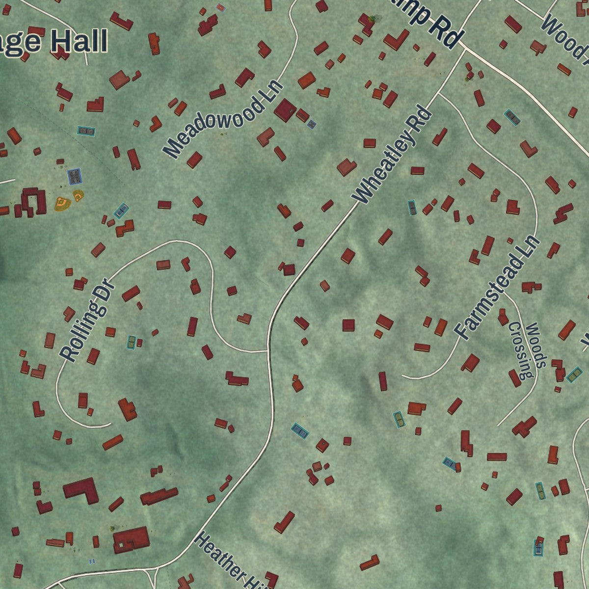 Close-up of the map of Brookville, New York print showing street and building detail