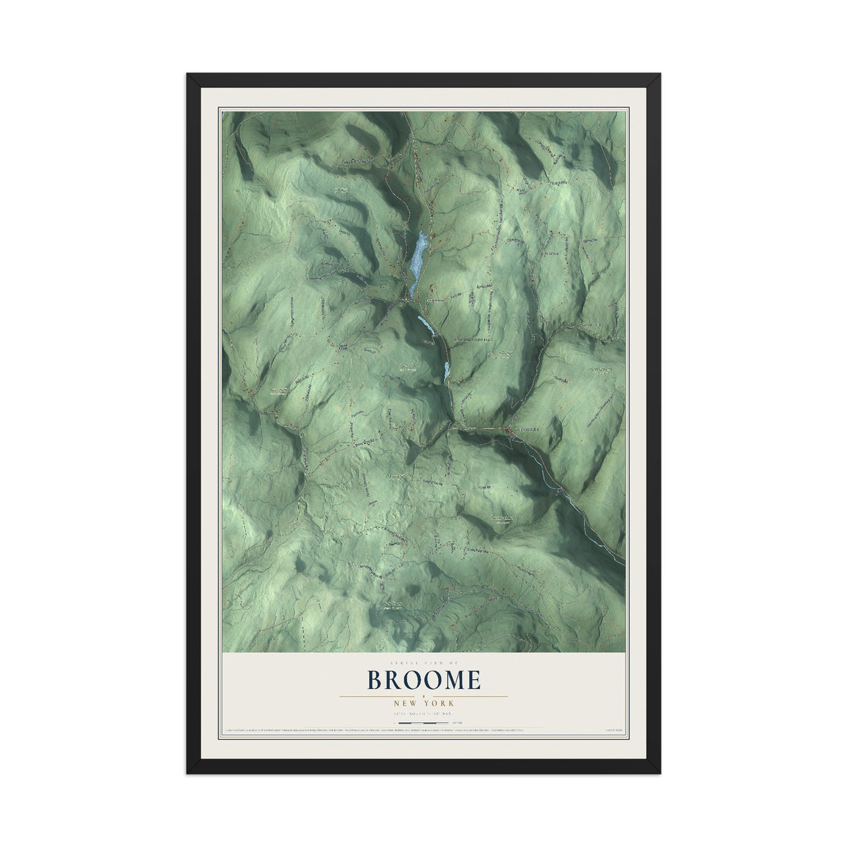 Broome, New York map print, 12" x 18" W/ Black Ayous Wood Frame mockup