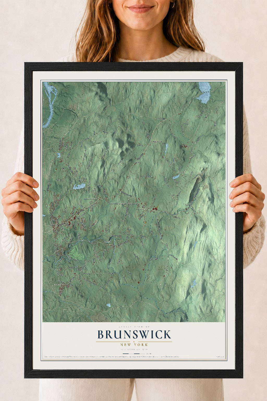 Brunswick, New York map print, 18" x 24" W/ Black Ayous Wood Frame mockup