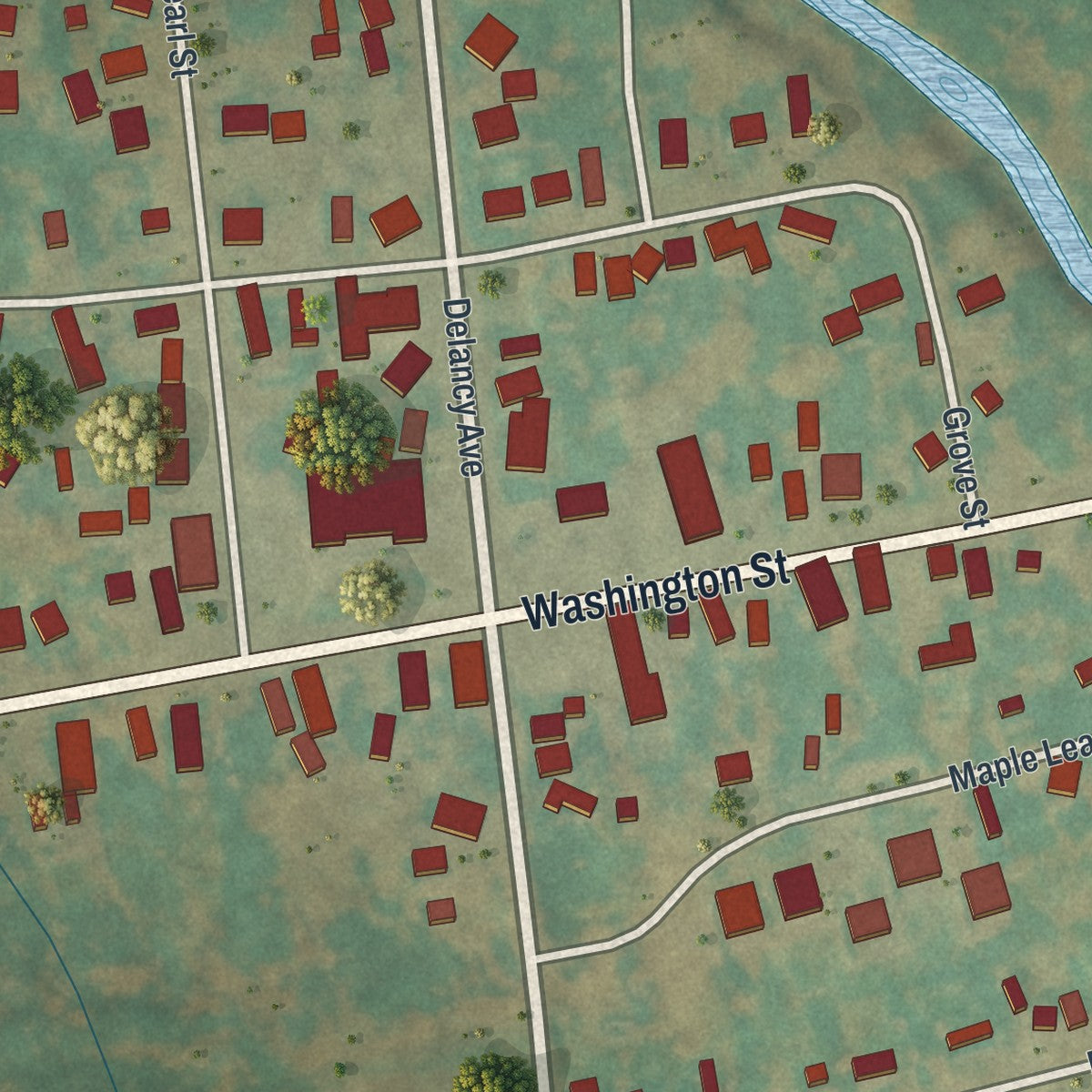 Close-up of the map of Brushton, New York print showing street and building detail