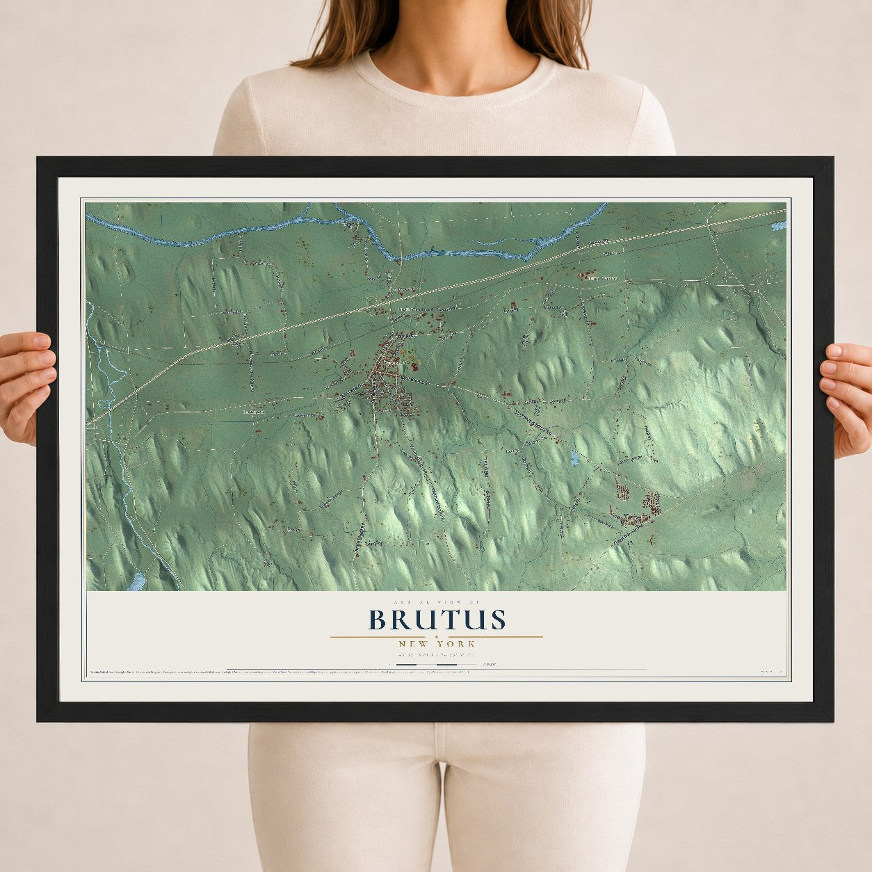 Brutus, New York map print, 18" x 24" W/ Black Ayous Wood Frame mockup