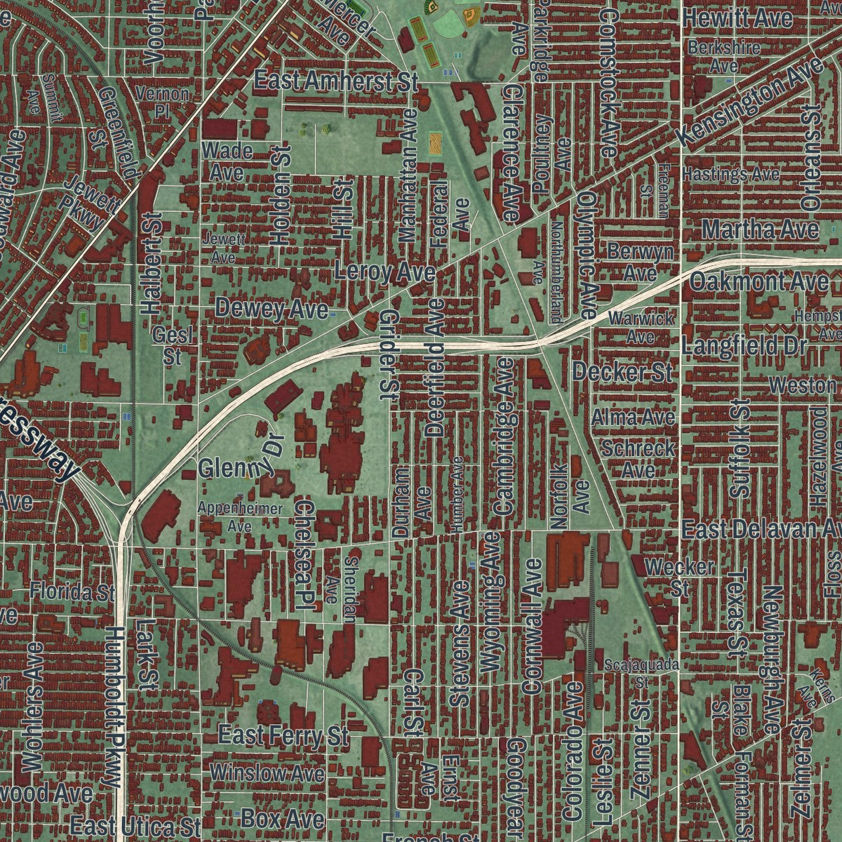 Close-up 2 of the Buffalo, New York map artwork