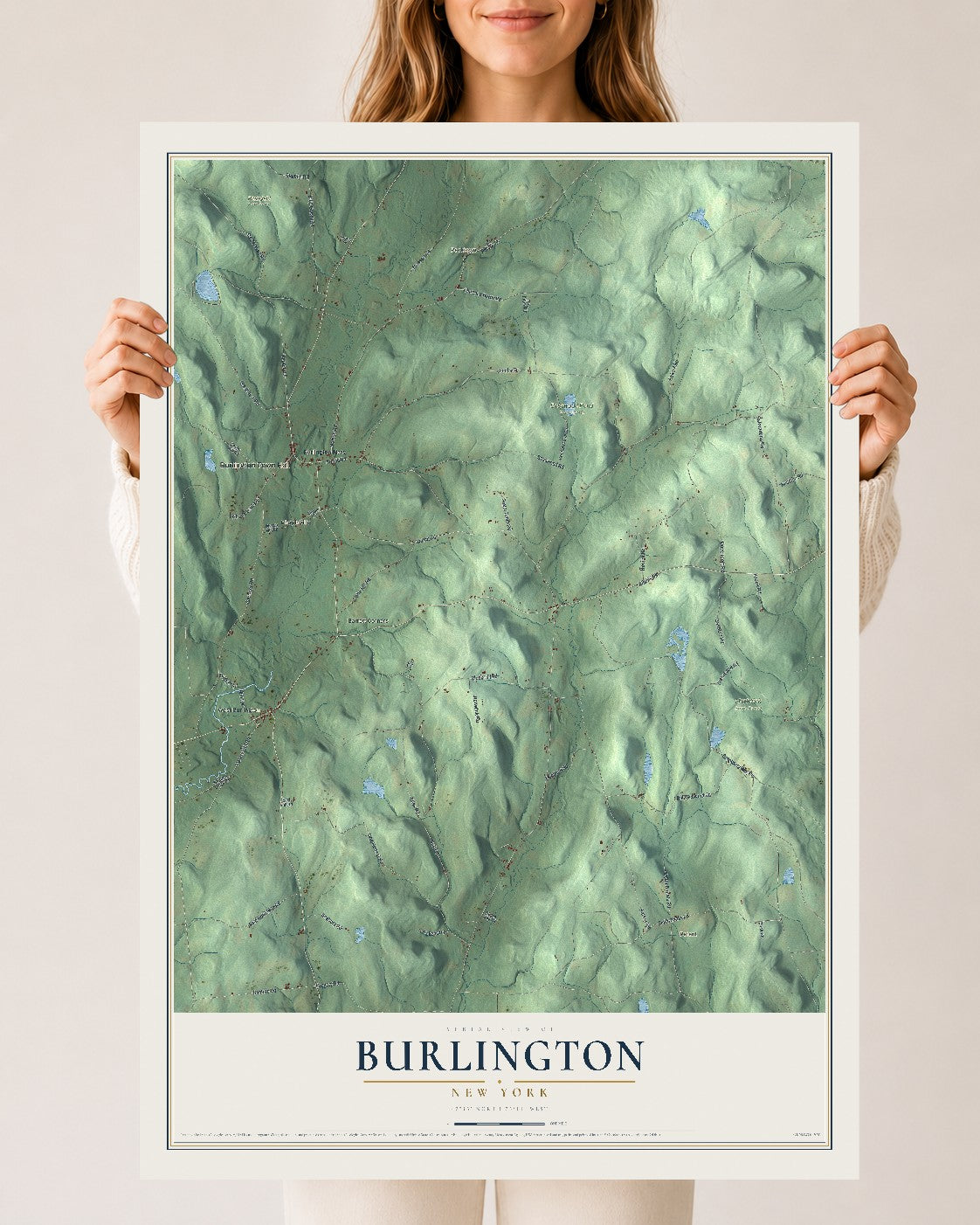 Burlington, New York map print, 24" x 36" Archival Matte Print mockup