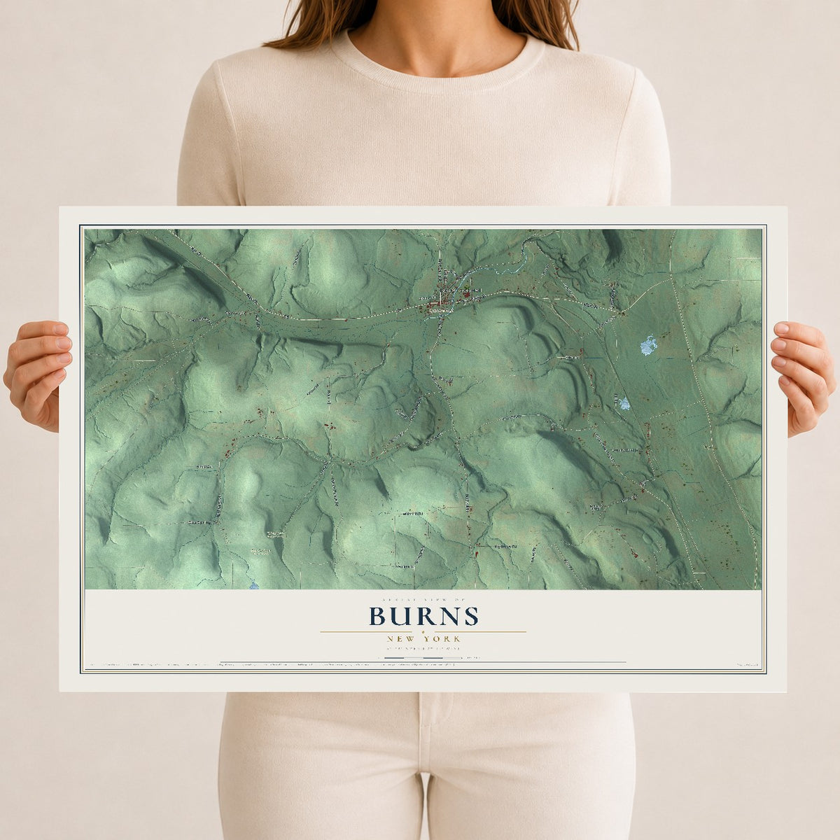 Burns, New York map print, 12" x 18" Archival Matte Print mockup