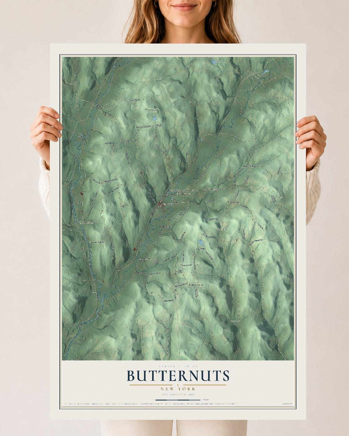 Butternuts, New York map print, 24" x 36" Archival Matte Print mockup