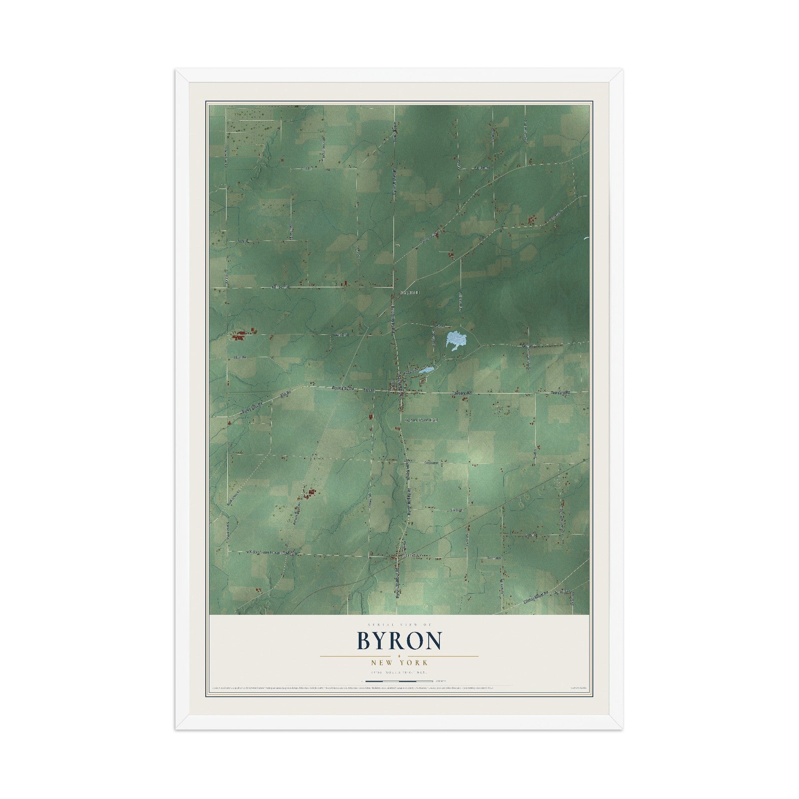 Byron, New York map print, 12" x 18" W/ White Ayous Wood Frame mockup