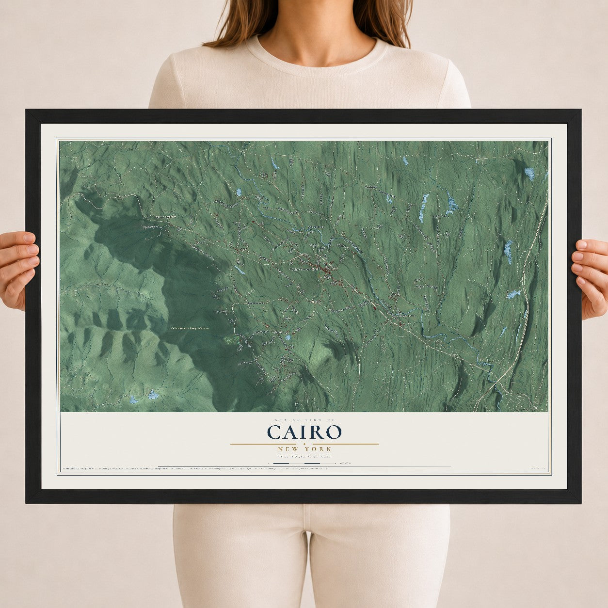 Cairo, New York map print, 18" x 24" W/ Black Ayous Wood Frame mockup