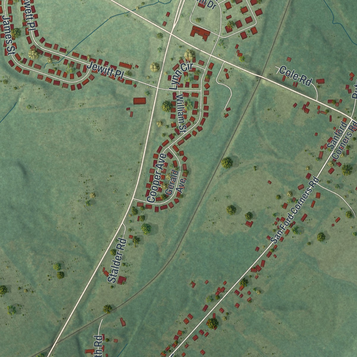 Close-up 2 of the Calcium, New York map artwork