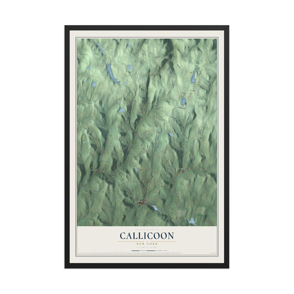 Callicoon, New York map print, 12" x 18" W/ Black Ayous Wood Frame mockup