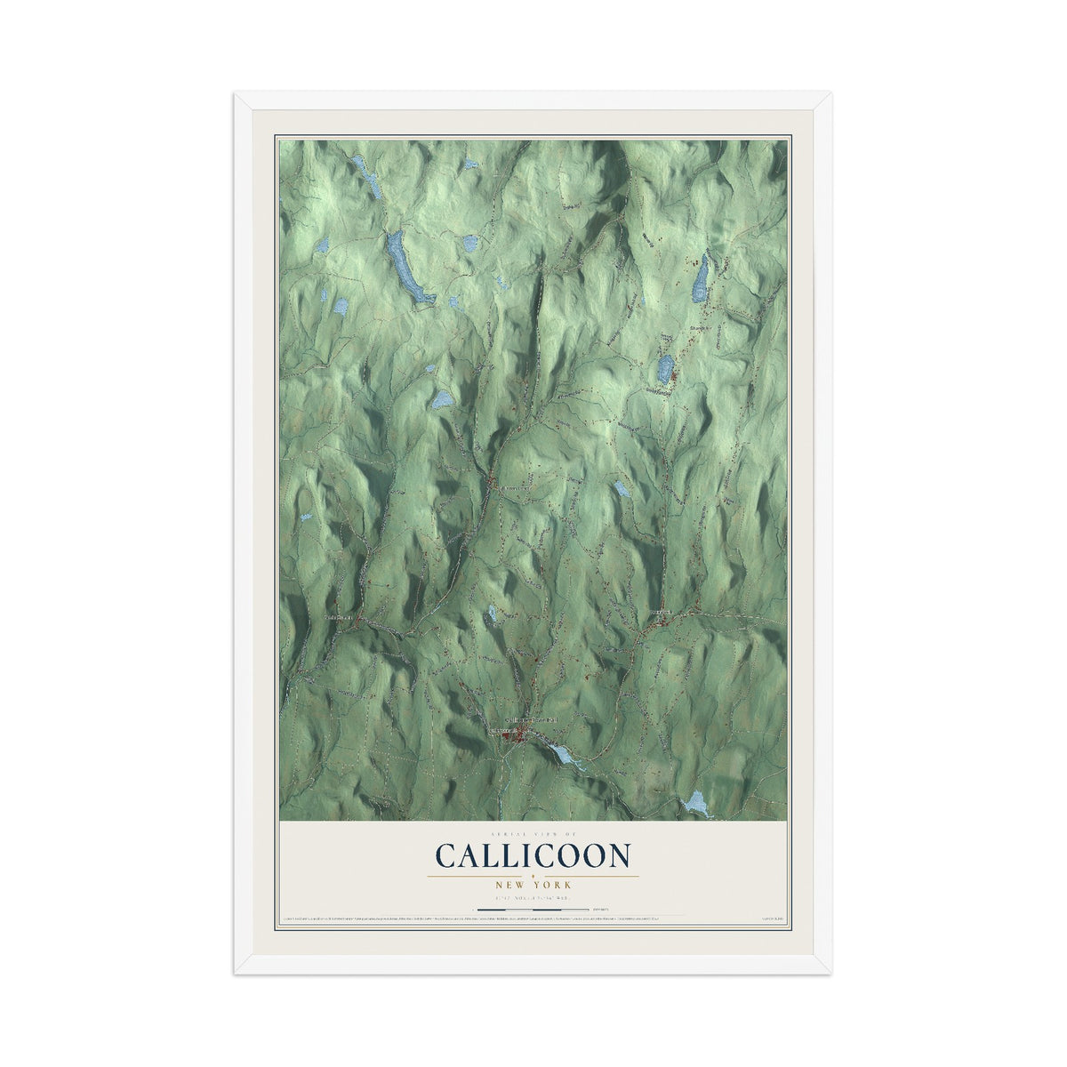 Callicoon, New York map print, 12" x 18" W/ White Ayous Wood Frame mockup